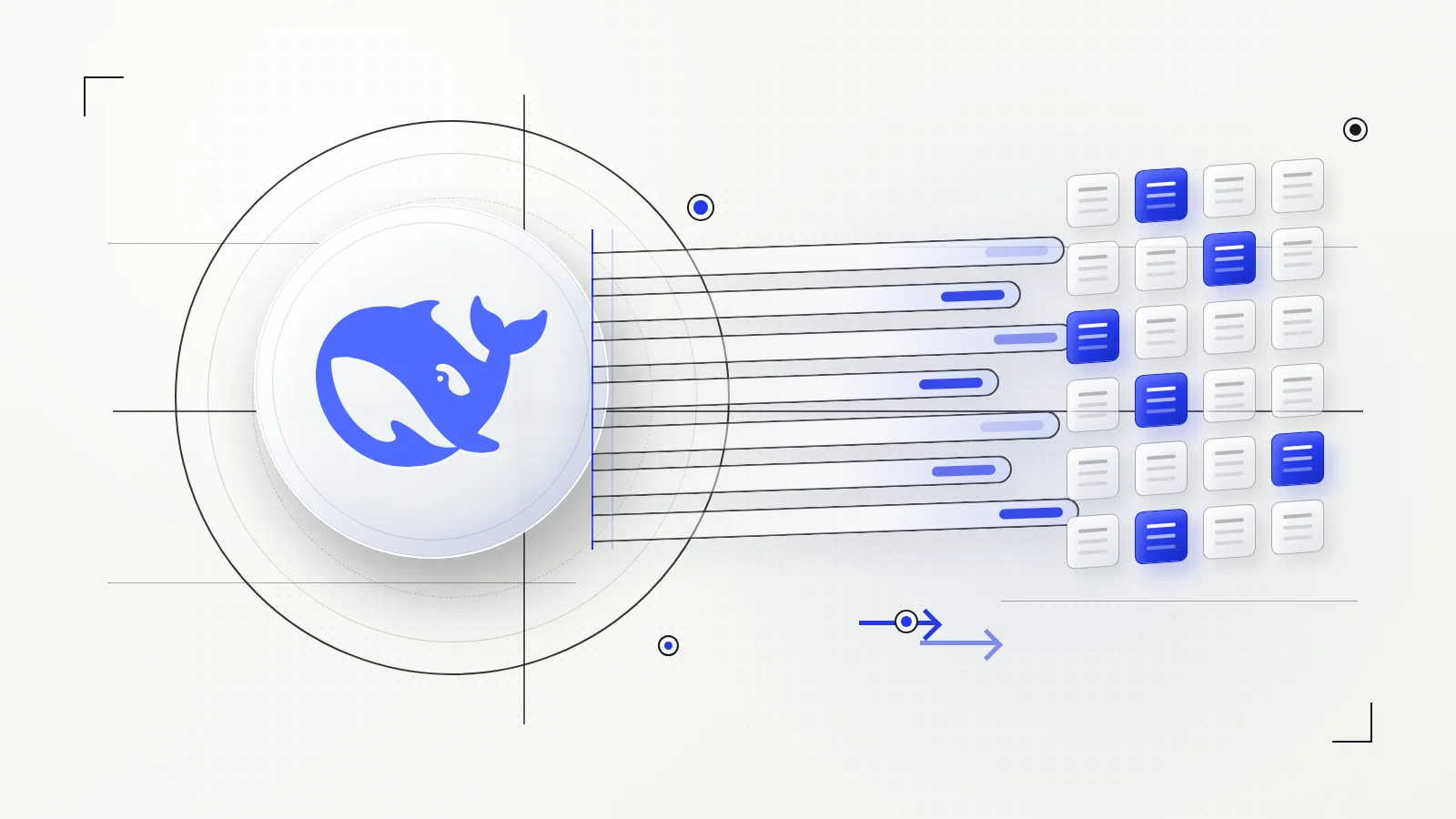 DeepSeek-Logo in einer abstrakten Illustration zu Agenten, Modellkontext und der offiziellen V4-Flash-Version